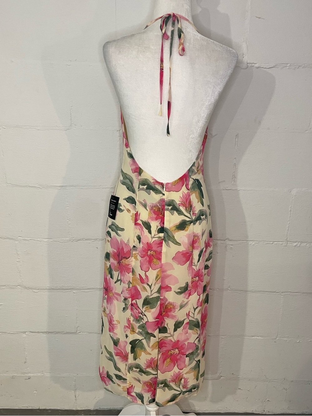 Lulu's Pink Floral Slip Midi Dress on Cream - Picture 4 of 5